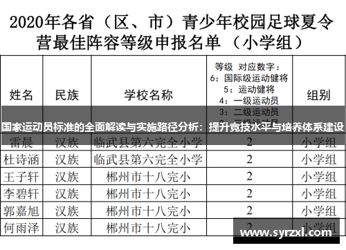 国家运动员标准的全面解读与实施路径分析：提升竞技水平与培养体系建设